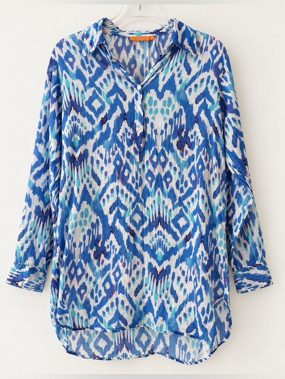 Oliphant Blue Turquoise Cotton Swim Coverup Tunic Top Resort EUC S #2777